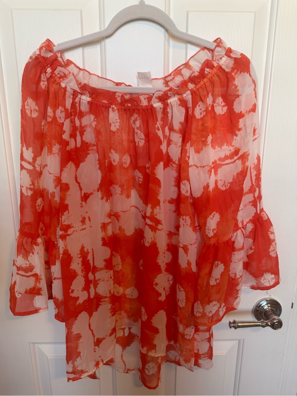 Forgotten Grace Women's Off-Shoulder Sheer Blouse Coral Red Small
